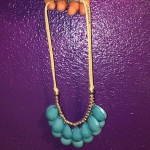 Teal leather beaded necklace